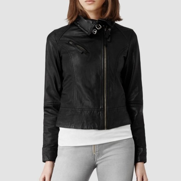 All Saints | Belvedere Biker Leather Moto Jacket in Black Size 0 - Picture 2 of 15
